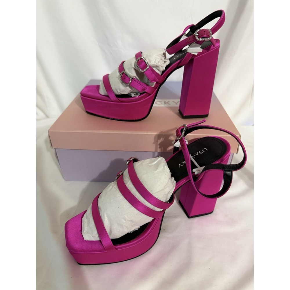 Lisa Vicky Nordstrom Women Sandals‎ Size 8M Babe-V Raspberry Strappy Platform